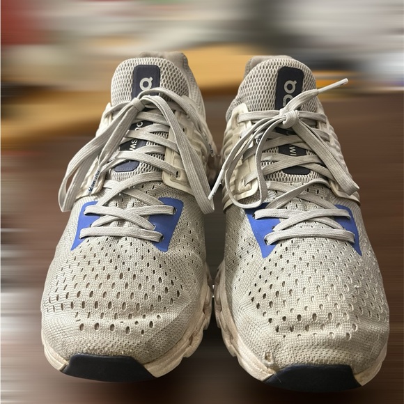 On Running Men's Tan and Blue Athletic Shoes - Picture 2 of 5